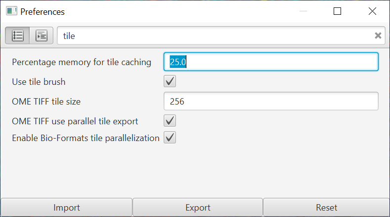 Tile cache preference